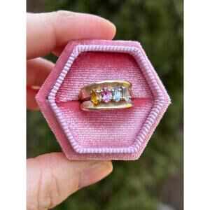 14k Solid Yellow Gold ring size 5.75 multicolored gemstones mother's ring Estate